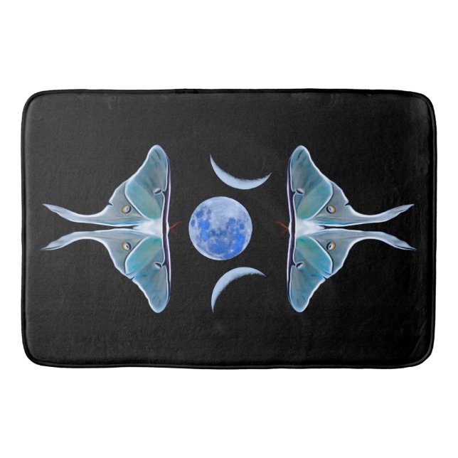 Tapete De Banheiro Lua tripla de Luna Moth a preto (Frente)