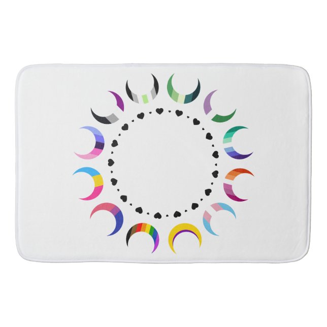 Tapete De Banheiro Luas do Orgulho Crescente e Corações Pretos (Frente)