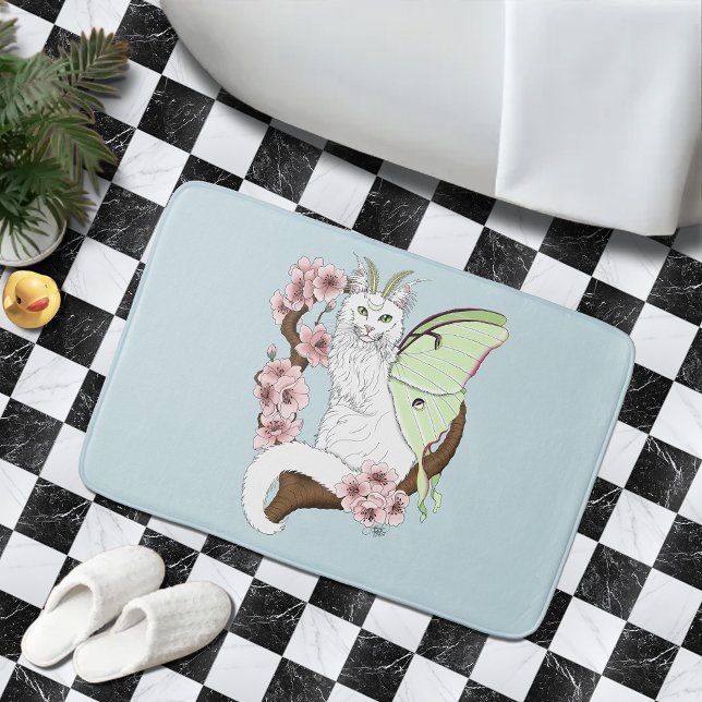 Tapete De Banheiro Luna Moth Moon White Cat Green (Criador carregado)