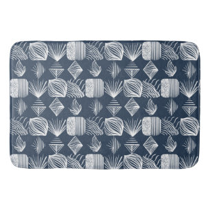 Tapete De Banheiro Lúpulo Tribal de Caribe Negrito: Azul e Branco Mar