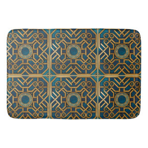 Tapete De Banheiro Luxo Mármore Art Déco Azul Dourado Chave Grega