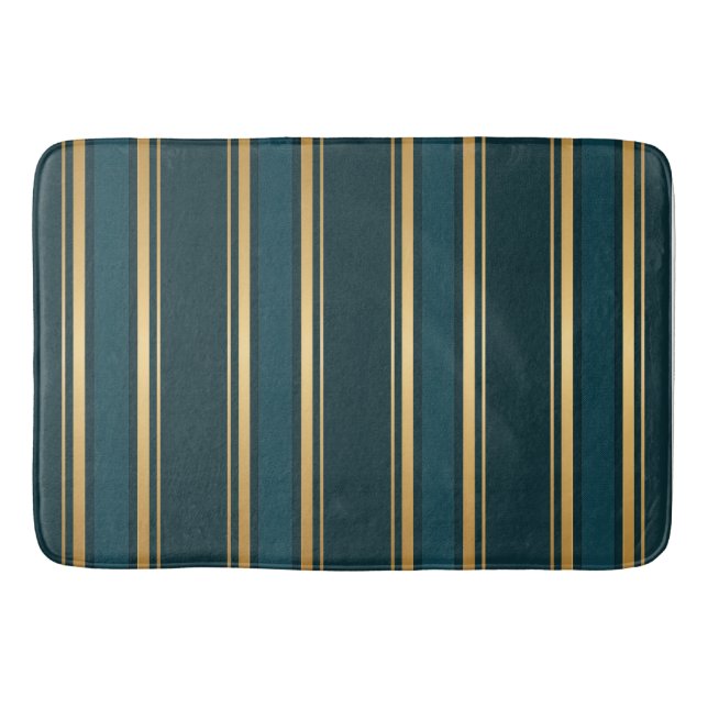 Tapete De Banheiro Luxury Blue Green Gold Stripe Gift Wrap Pattern (Frente)