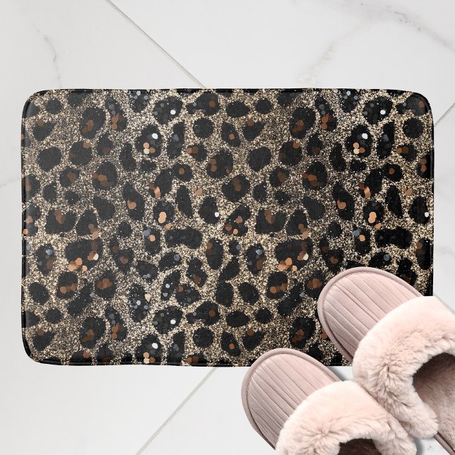 Tapete De Banheiro Luxury Glitter Brown Black Gold Leopard Pattern (Criador carregado)
