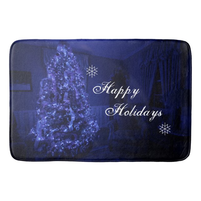 Tapete De Banheiro Luzes de Árvore de Natal Azul (Frente)