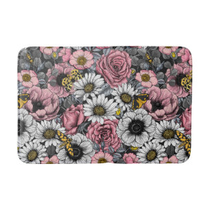 Tapete De Banheiro Luzes sobre mistura de flores em rosa e cinzas