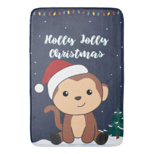 Tapete De Banheiro Macaco Natal Neve Inverno Animais Macacos Banho