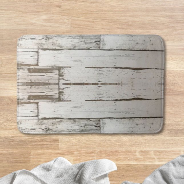 Tapete De Banheiro madeira branca cinza de madeira branca (rustic farmhouse barn beige grey white wood grain bath mat)