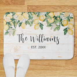 Tapete De Banheiro Madeira Branca de Limão Amarelo Monograma