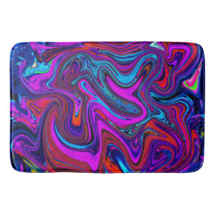 Tapete De Banheiro Magenta, Azul e Vermelho Abstrato Arte Marmorizada