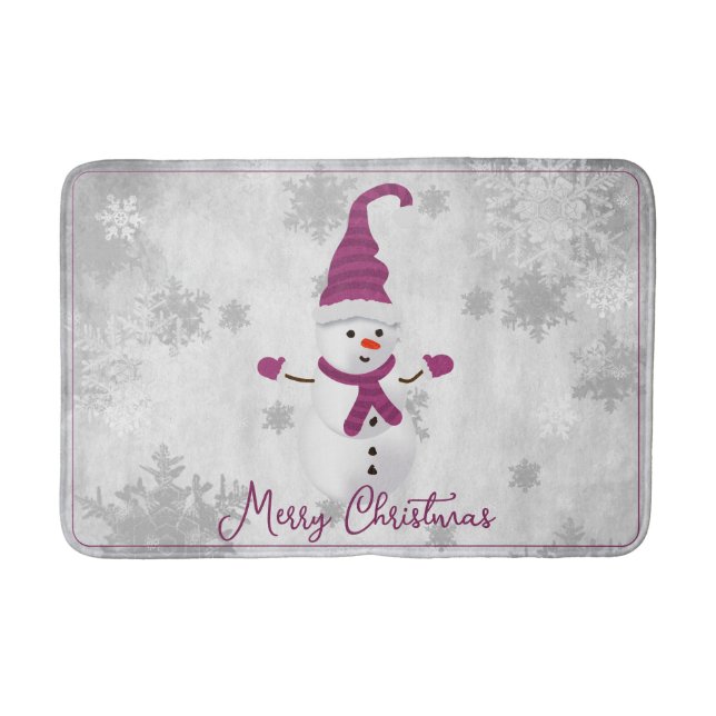 Tapete De Banheiro Magenta Cute Snowman - Bath Mat (Frente)