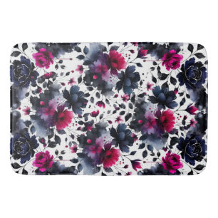 Tapete De Banheiro Magenta Rosa e Azul Floral Aquarela Inky