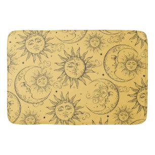 Tapete De Banheiro Magia Amarela Vintage Sol Lua Estrelas Celestiais