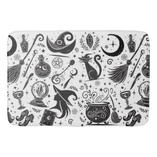 Tapete De Banheiro Mágica Bruxa Whimsical Wiccan Pagan Black & White