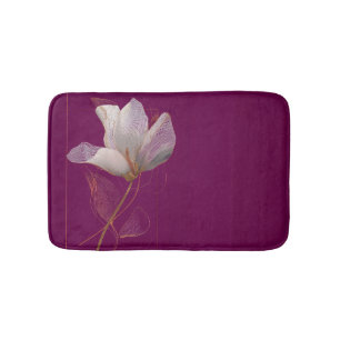 Tapete De Banheiro Magnólia Branca Linha Dourada Magenta
