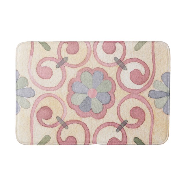 Tapete De Banheiro Maiolica Amarela Italiana Espanhola Rosa (Frente)