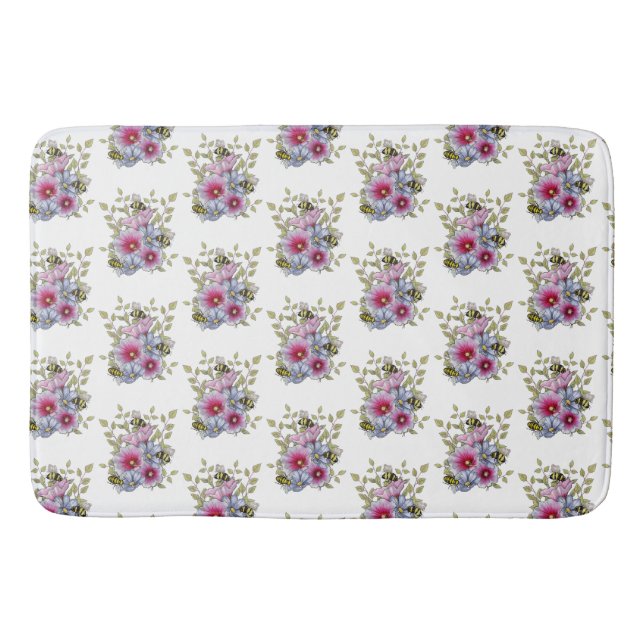 Tapete De Banheiro Malvarisas e Flores Azuis com Abelhões (Frente)