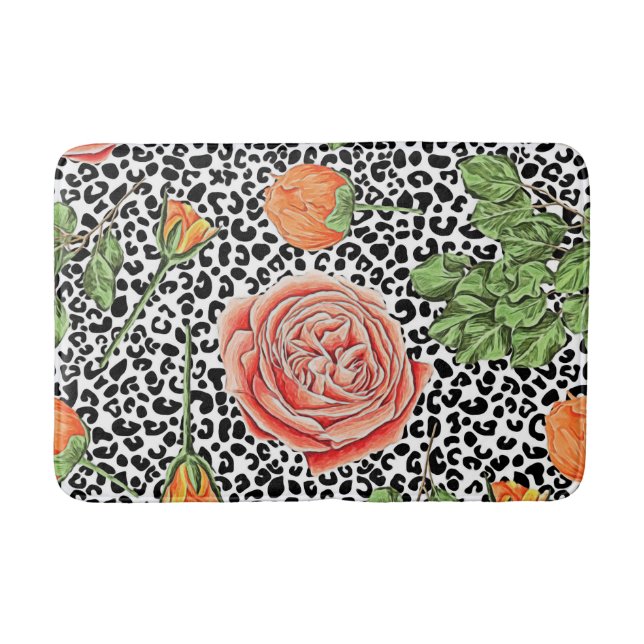 Tapete De Banheiro Manchas-leopardo Prato Floral Laranja (Frente)