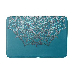 Tapete De Banheiro Mandala Azul Turquesa e Prata Elegante Minimal Mar