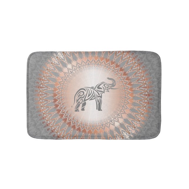 Tapete De Banheiro Mandala de Elefante Cinza em Rose Gold (frente)