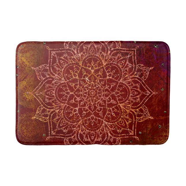 Tapete De Banheiro Mandala Dourado Glam Moderno Chique Vermelho Ferru (Frente)