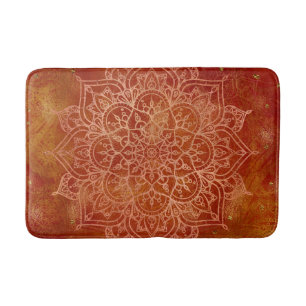 Tapete De Banheiro Mandala Laranja e Glamour Dourado Chic Moderno