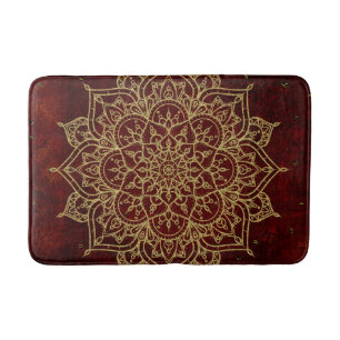 Tapete De Banheiro Mandala Vermelho Vinho Profundo & Glamour Dourado 