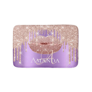 Tapete De Banheiro Maquiagem do Monograma do Nome Real da Rosa Dourad