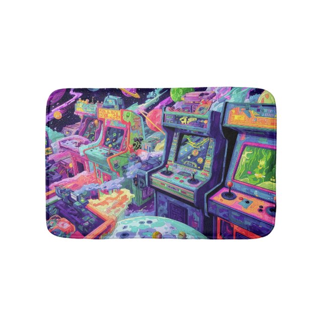 Tapete De Banheiro Máquinas de Arcade Retrô no Espaço (frente)