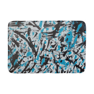 Tapete De Banheiro Marcas de pincel azul e preto Abstrato