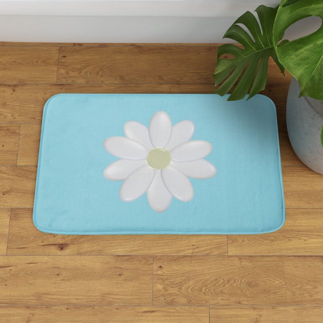 Tapete De Banheiro Margarida Branca Moderna Aqua Blue Bath Mat (A pretty daisy bath mat in aqua blue. Available in 3 sizes - small, medium and large.)