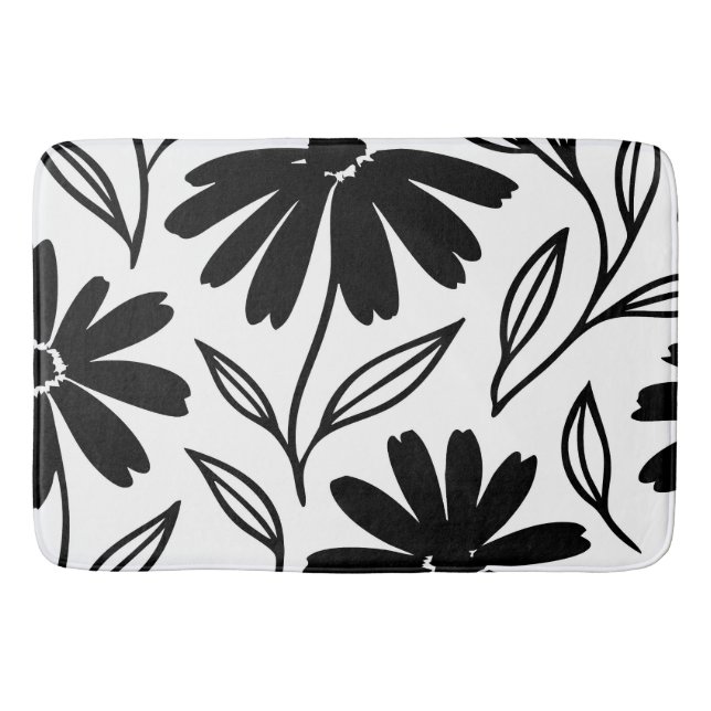 Tapete De Banheiro Margaridas de Tinta Preta Boho (Frente)