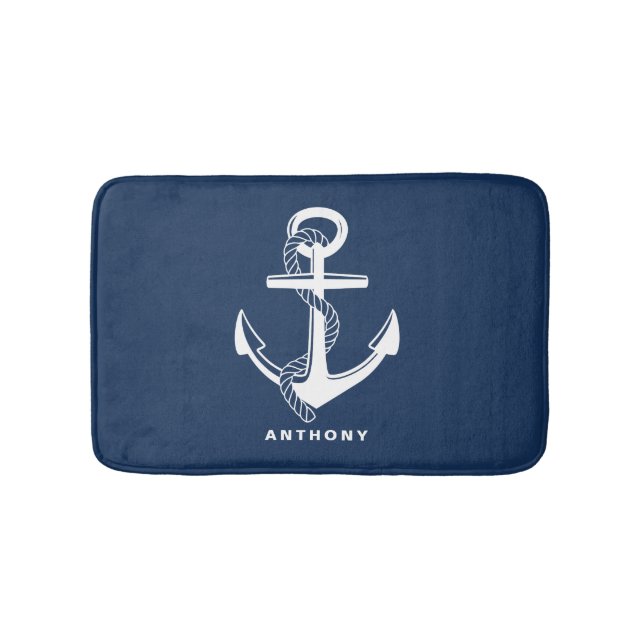 Tapete De Banheiro Marinho Azul Ancoragem Náutica Mat Personalizado (frente)