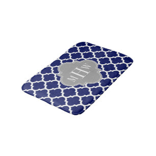 Tapete De Banheiro Marinho Azul Whroc Marroquino #5 Cinza 3 Monograma