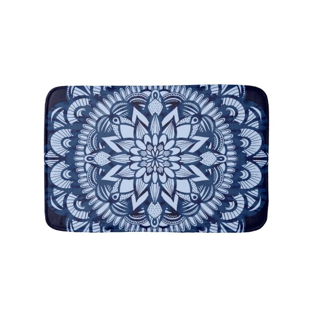 Tapete De Banheiro Marinho Boêmia Blue Tie Dye Mandala (frente)