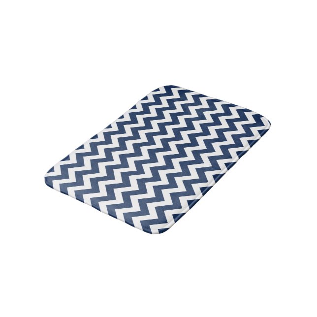 Tapete De Banheiro Marinho Chevron Blue White Modern Bath Mat (Angulado)