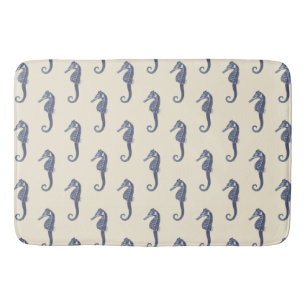 Tapete De Banheiro Marinho de Vintage Moderno Cavalo Azul em Creme