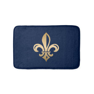 Tapete De Banheiro Marinho Luxuoso Dourado Fleur de Lis