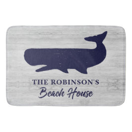 Tapete De Banheiro Marinho Náutico Blue White Family Name Baleia russ
