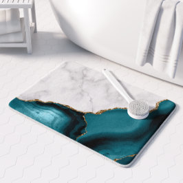Tapete De Banheiro Mármore Branco Ágata Azul Turquesa Dourado