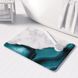 Tapete De Banheiro Mármore Branco Azul Turquesa Ágata Prata