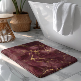 Tapete De Banheiro Mármore Burgundy Dourado Luxuoso Elegante