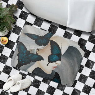 Tapete De Banheiro Máscara de Borboleta Azul Fantasia Elegante