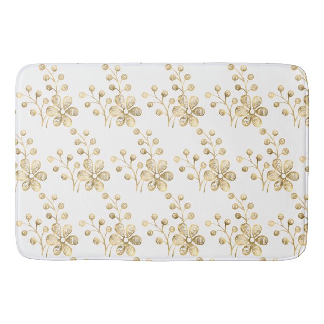 Tapete De Banheiro MAT Dourado FLORAL DE PADRÃO BRANCO (Frente)