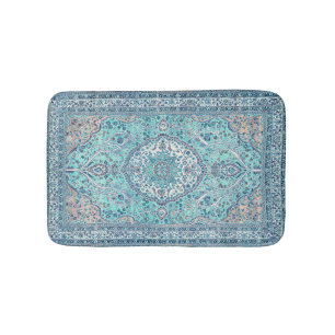 Tapete De Banheiro Matriz de Banho do Padrão de Rug Azul Vintage
