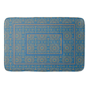 Tapete De Banheiro Matriz de Banho Tribal de Azul e Cobre
