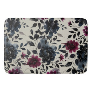 Tapete De Banheiro Meia-noite Blue Burgundy Inky Floral Almond Beige