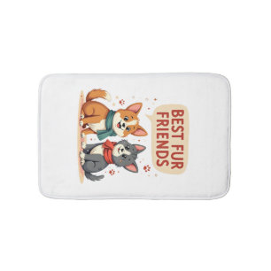 Tapete De Banheiro Melhores Amigos de Pelos Vintage Gato e Cachorro C