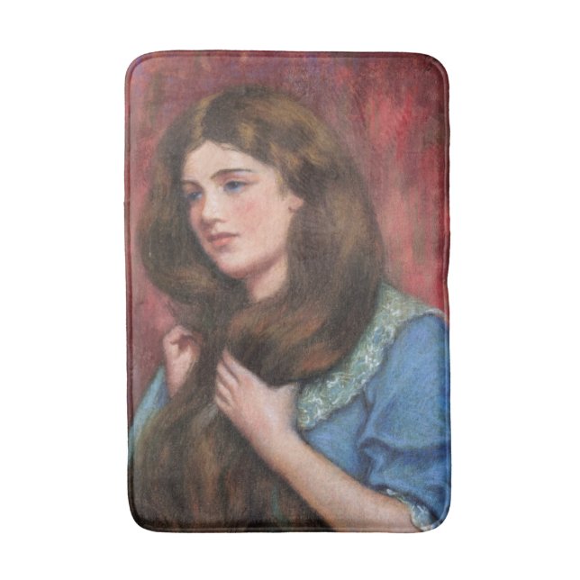 Tapete De Banheiro Menina com lindo cabelo castanho comprido (Frente Vertical)