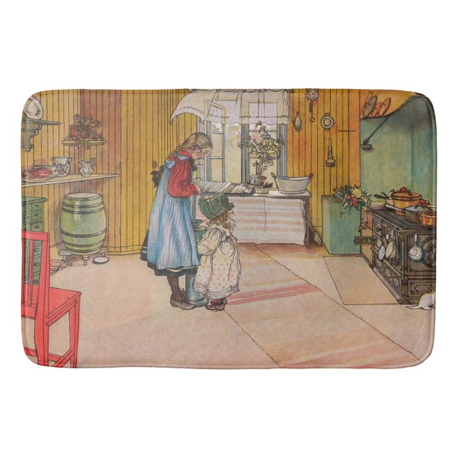 Tapete De Banheiro Meninas na cozinha (Arte Sueca Clássica) (Frente)