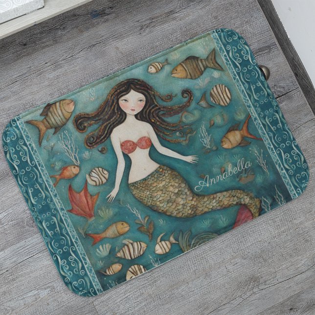 Tapete De Banheiro Mermaid Watercolor Personalizada (Criador carregado)